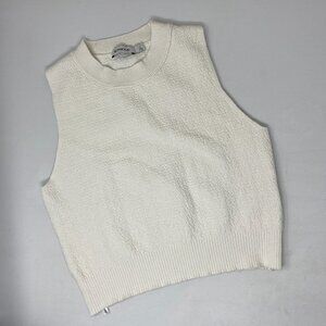 Simkhai Textured Cotton Silk Cream Tank Top Small